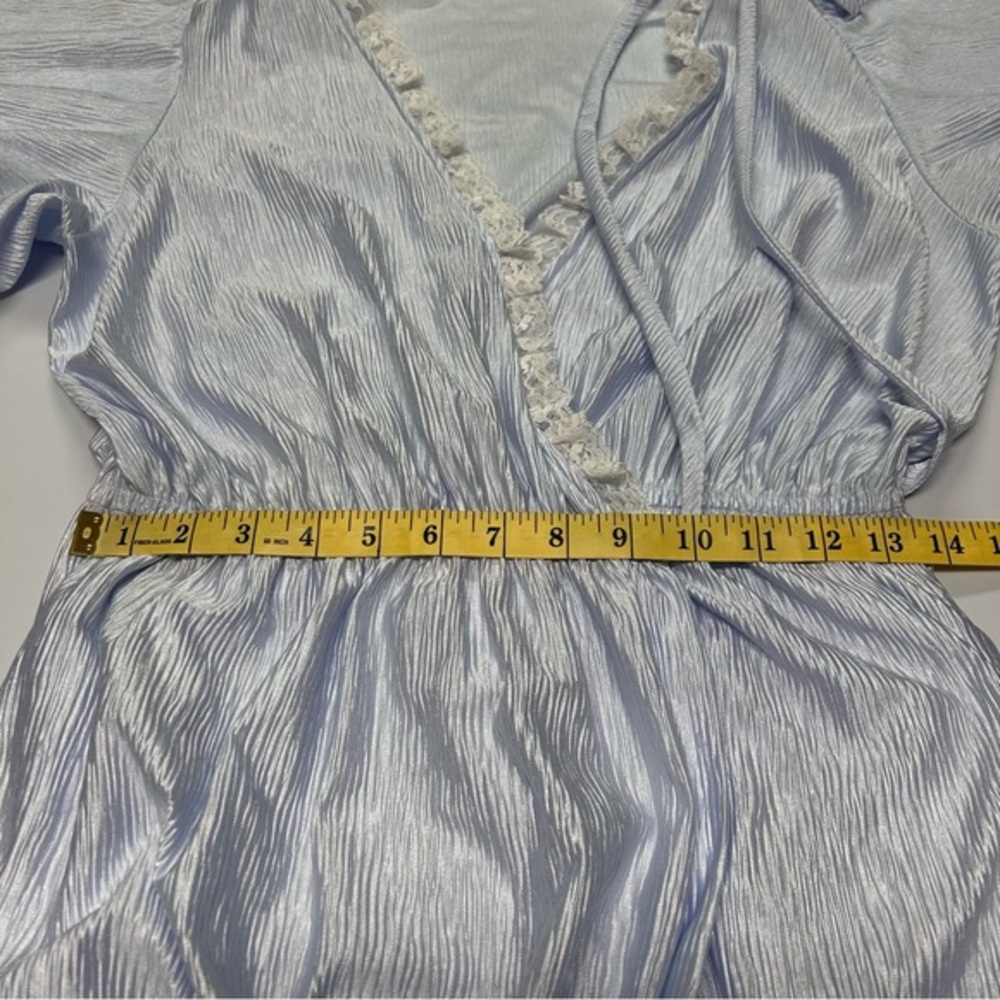 Vintage Womens Long Satin Robe Size L Lace Flouncy Boudoir Peignoir Coquette 80s - Picture 10 of 12